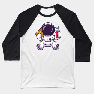 Cute Astronaut With Pizza And Soda Cartoon Baseball T-Shirt